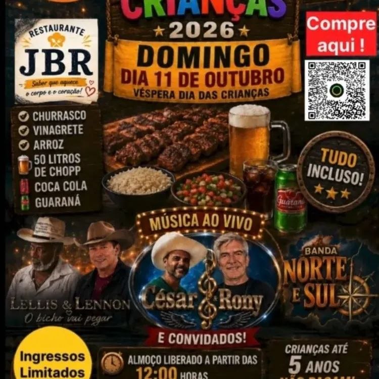 Almoço Sertanejo 10, domingo 11 de outubro de 2026, no Restaurante JBR em Carapicuíba/SP